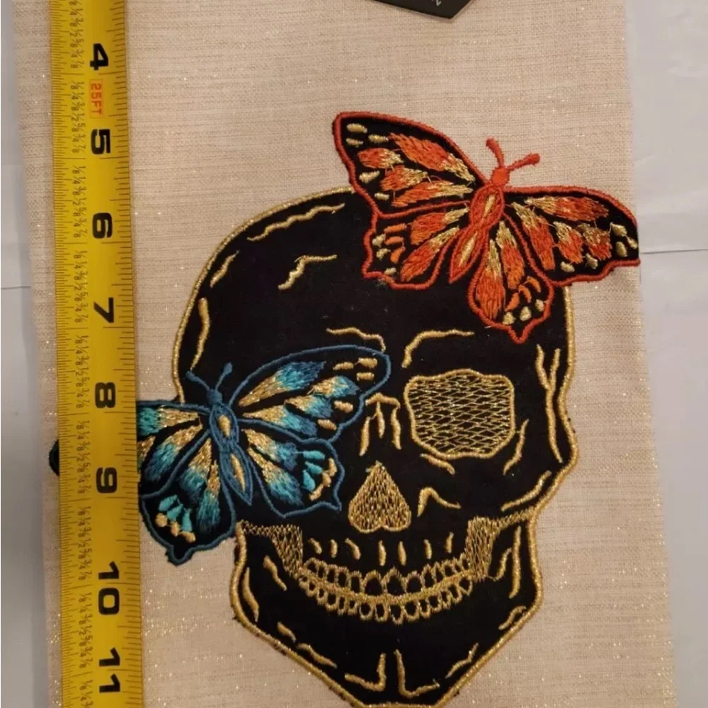 Max Studio 2pk Kitchen Tea Towels Halloween Skull Butterfly Gold Day of Dead